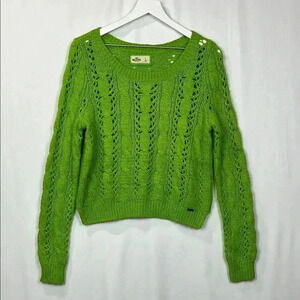 Hollister Womens Sweater Apple Green L Chunky Open Knit Pullover Alpaca Blend
